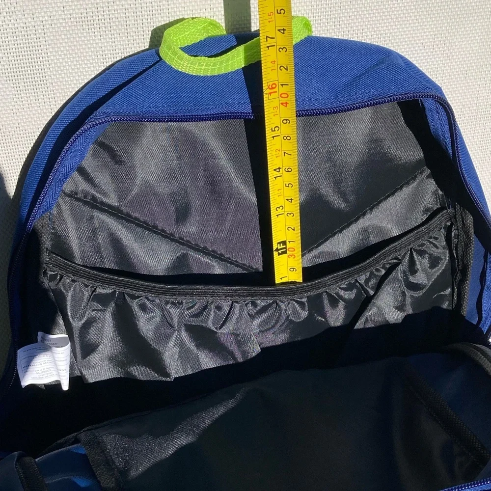 Blue Backpack with Green Trim Side Pockets New